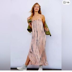 Norblack Norwhite Anthropologie Pink Slip Maxi Dress w/ Navy Tie dye Medium Boho